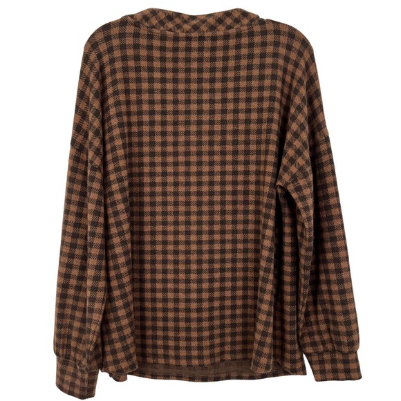 Soft Surroundings Women's Tunic Brown / Black Plaid Peasant V-Neck Top Size L - Picture 2 of 8